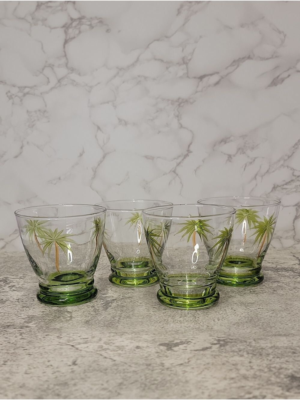 Vintage Laurie Gates "Bahama Palm Trees" collection set of 4 drinking glasses